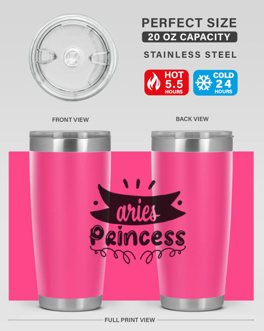 Aries Princess 116# Tumbler, a stylish 20oz stainless steel drinkware with a vibrant zodiac design.