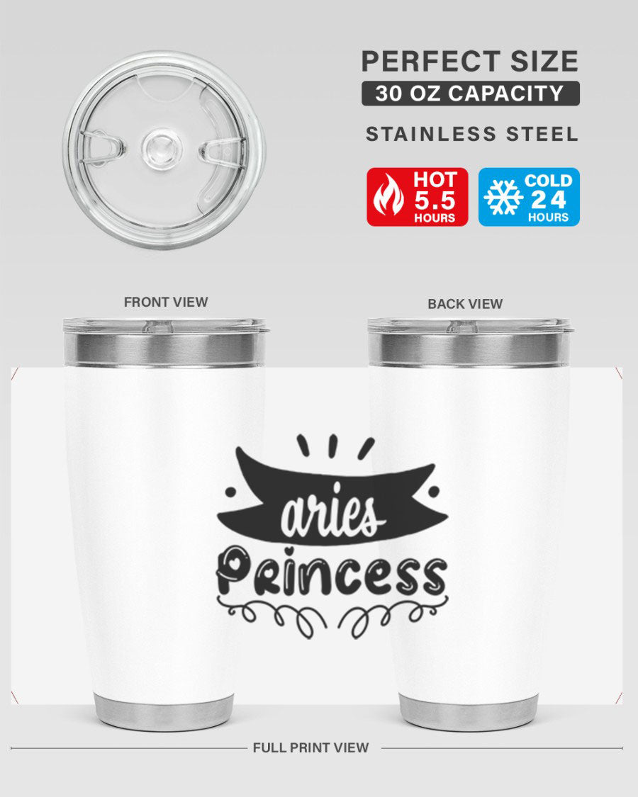 Aries Princess 116# Tumbler, a stylish 20oz stainless steel drinkware with a vibrant zodiac design.