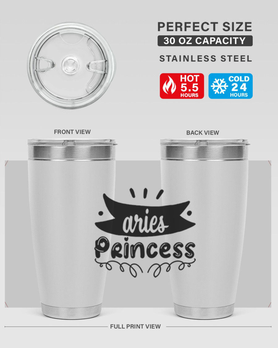 Aries Princess 116# Tumbler, a stylish 20oz stainless steel drinkware with a vibrant zodiac design.