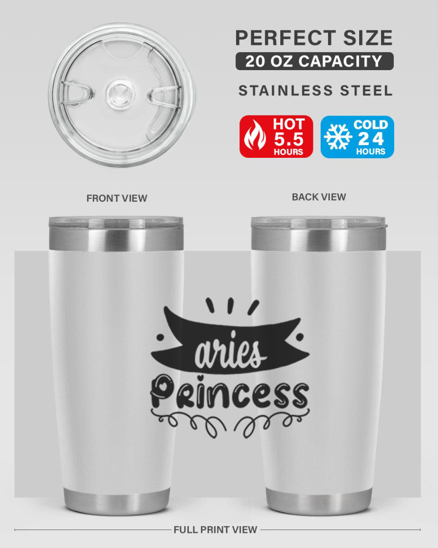 Aries Princess 116# Tumbler, a stylish 20oz stainless steel drinkware with a vibrant zodiac design.