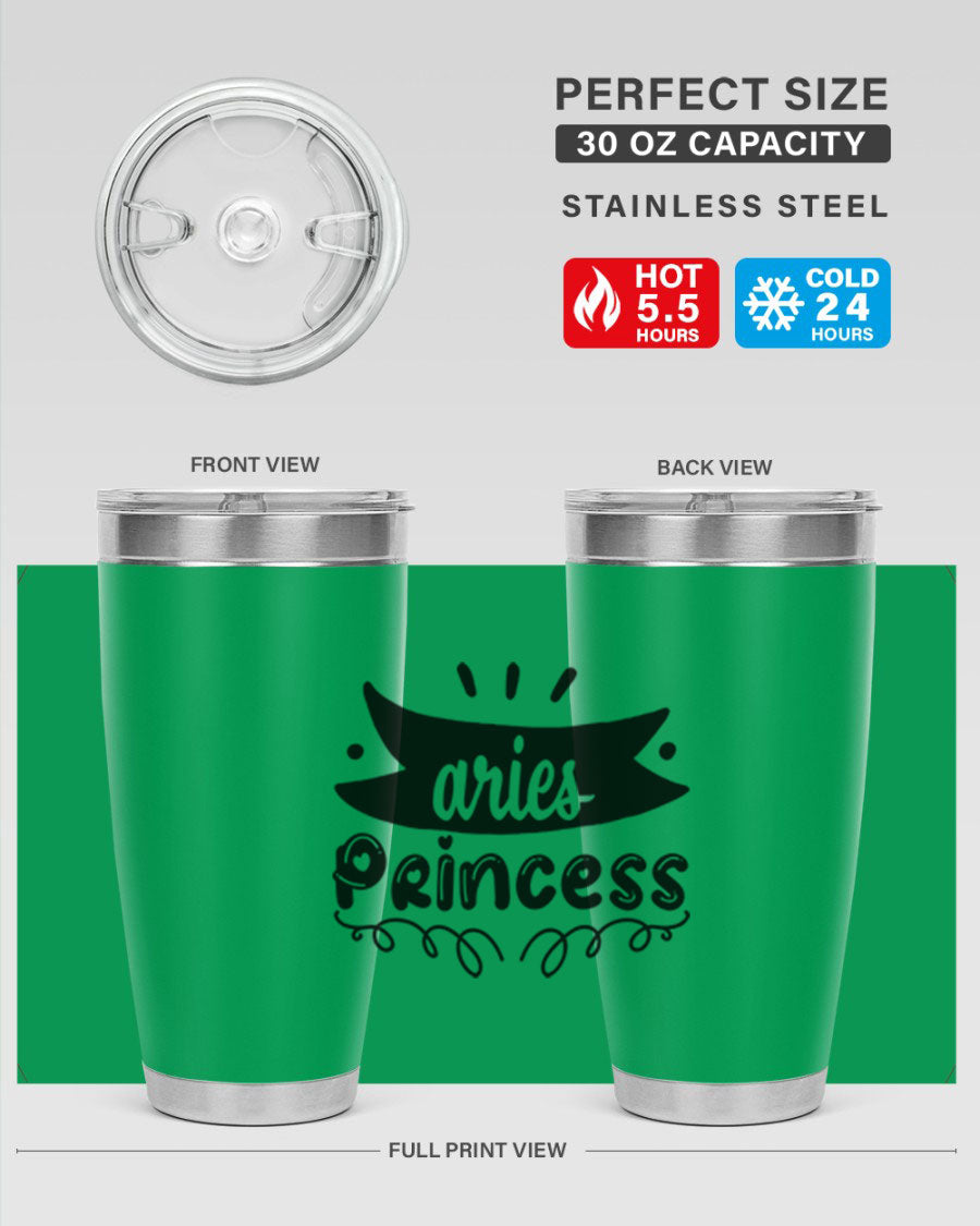 Aries Princess 116# Tumbler, a stylish 20oz stainless steel drinkware with a vibrant zodiac design.