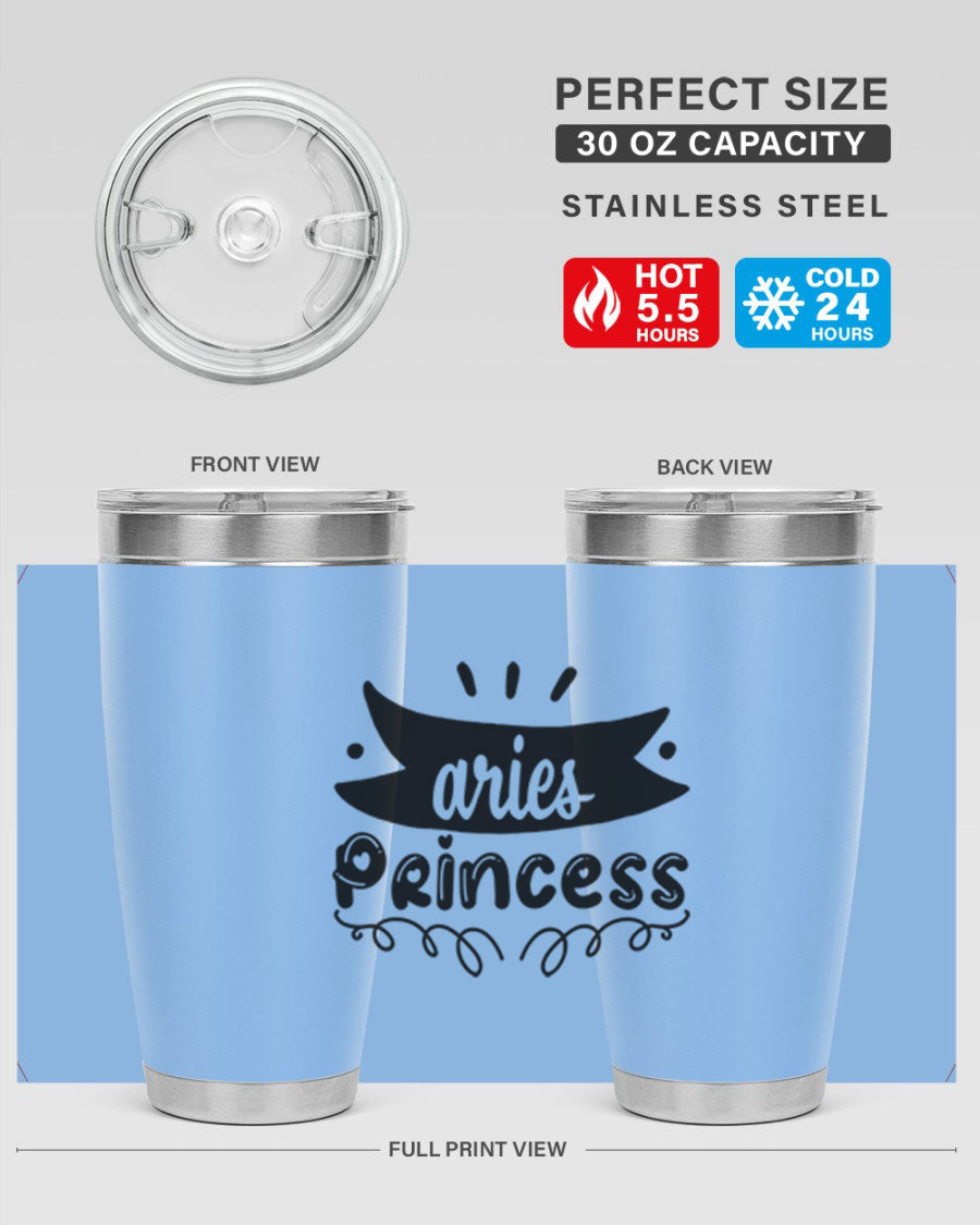 Aries Princess 116# Tumbler, a stylish 20oz stainless steel drinkware with a vibrant zodiac design.