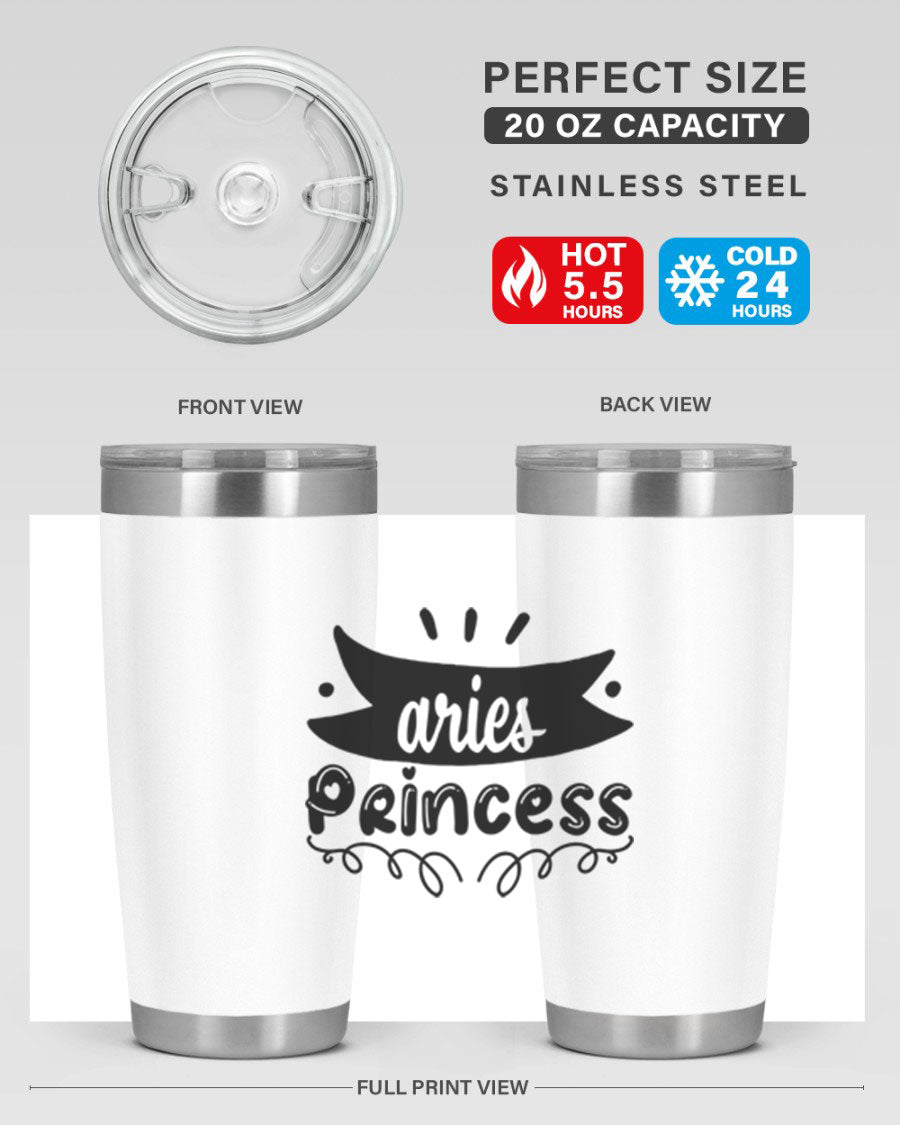 Aries Princess 116# Tumbler, a stylish 20oz stainless steel drinkware with a vibrant zodiac design.