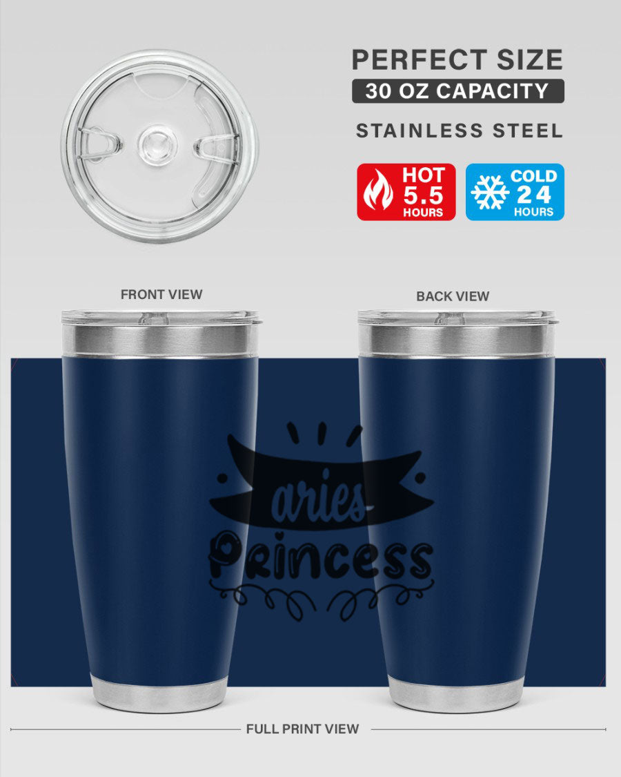 Aries Princess 116# Tumbler, a stylish 20oz stainless steel drinkware with a vibrant zodiac design.