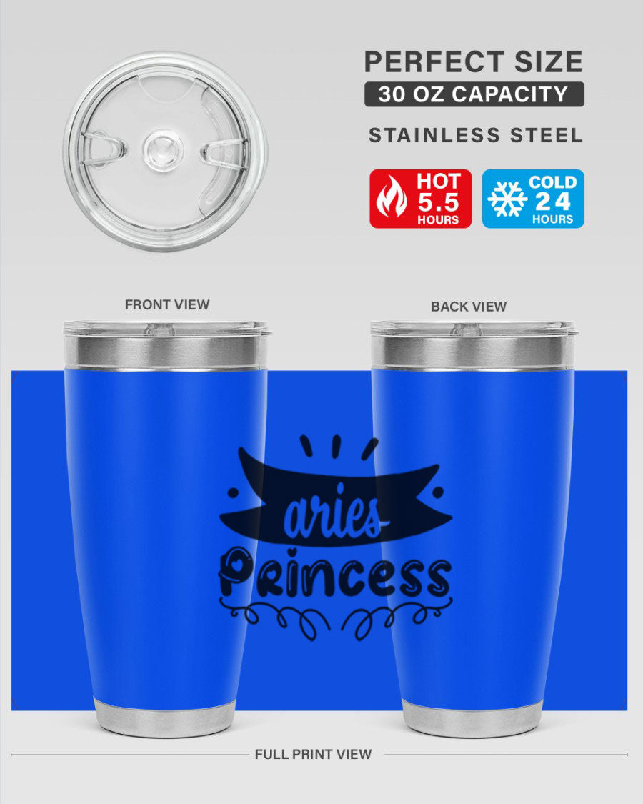 Aries Princess 116# Tumbler, a stylish 20oz stainless steel drinkware with a vibrant zodiac design.