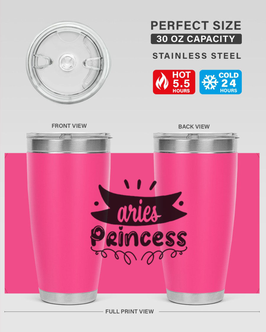 Aries Princess 116# Tumbler, a stylish 20oz stainless steel drinkware with a vibrant zodiac design.