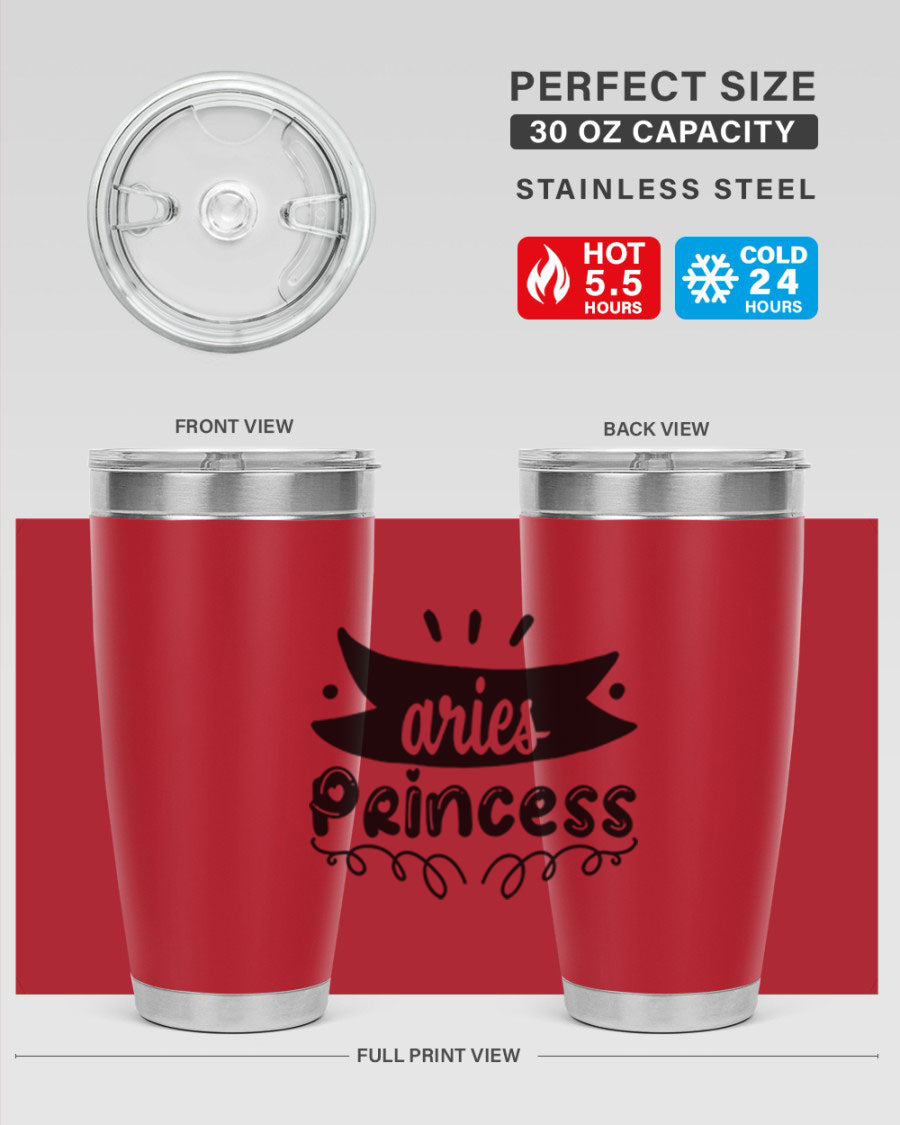 Aries Princess 116# Tumbler, a stylish 20oz stainless steel drinkware with a vibrant zodiac design.