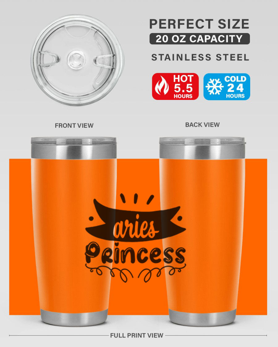 Aries Princess 116# Tumbler, a stylish 20oz stainless steel drinkware with a vibrant zodiac design.