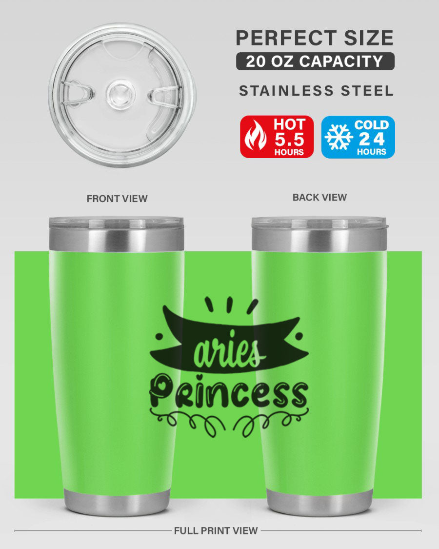 Aries Princess 116# Tumbler, a stylish 20oz stainless steel drinkware with a vibrant zodiac design.