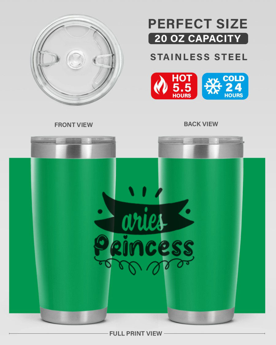 Aries Princess 116# Tumbler, a stylish 20oz stainless steel drinkware with a vibrant zodiac design.