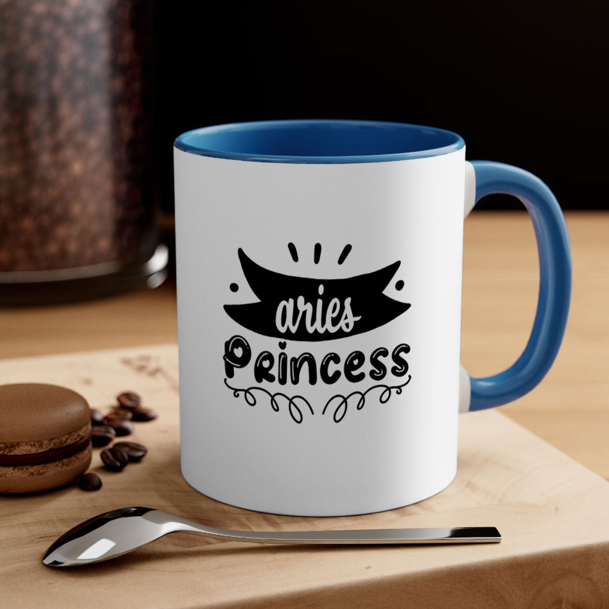 Aries princess 116# Mug featuring a glossy finish, colored handle, and interior, available in multiple colors and sizes.