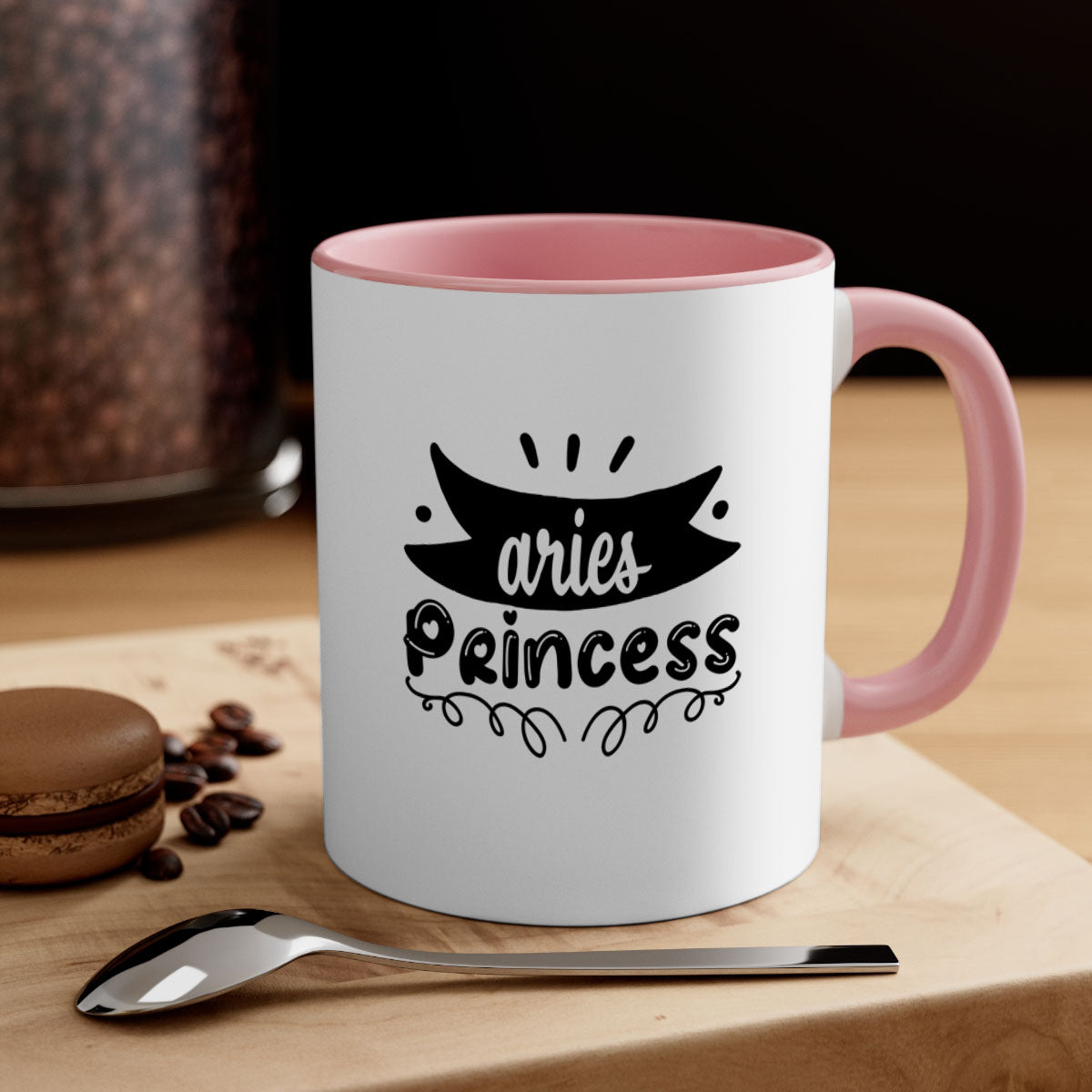 Aries princess 116# Mug featuring a glossy finish, colored handle, and interior, available in multiple colors and sizes.