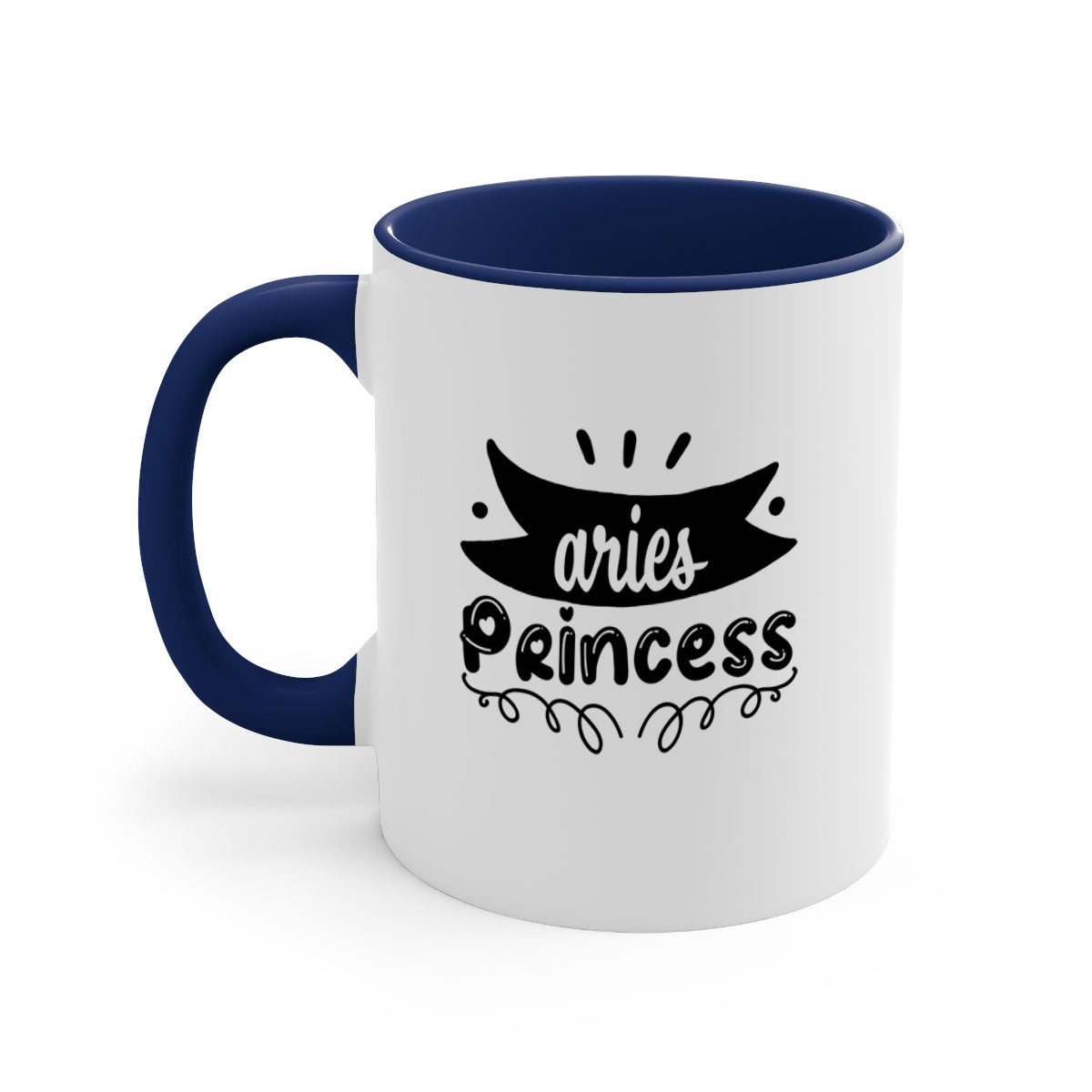 Aries princess 116# Mug featuring a glossy finish, colored handle, and interior, available in multiple colors and sizes.