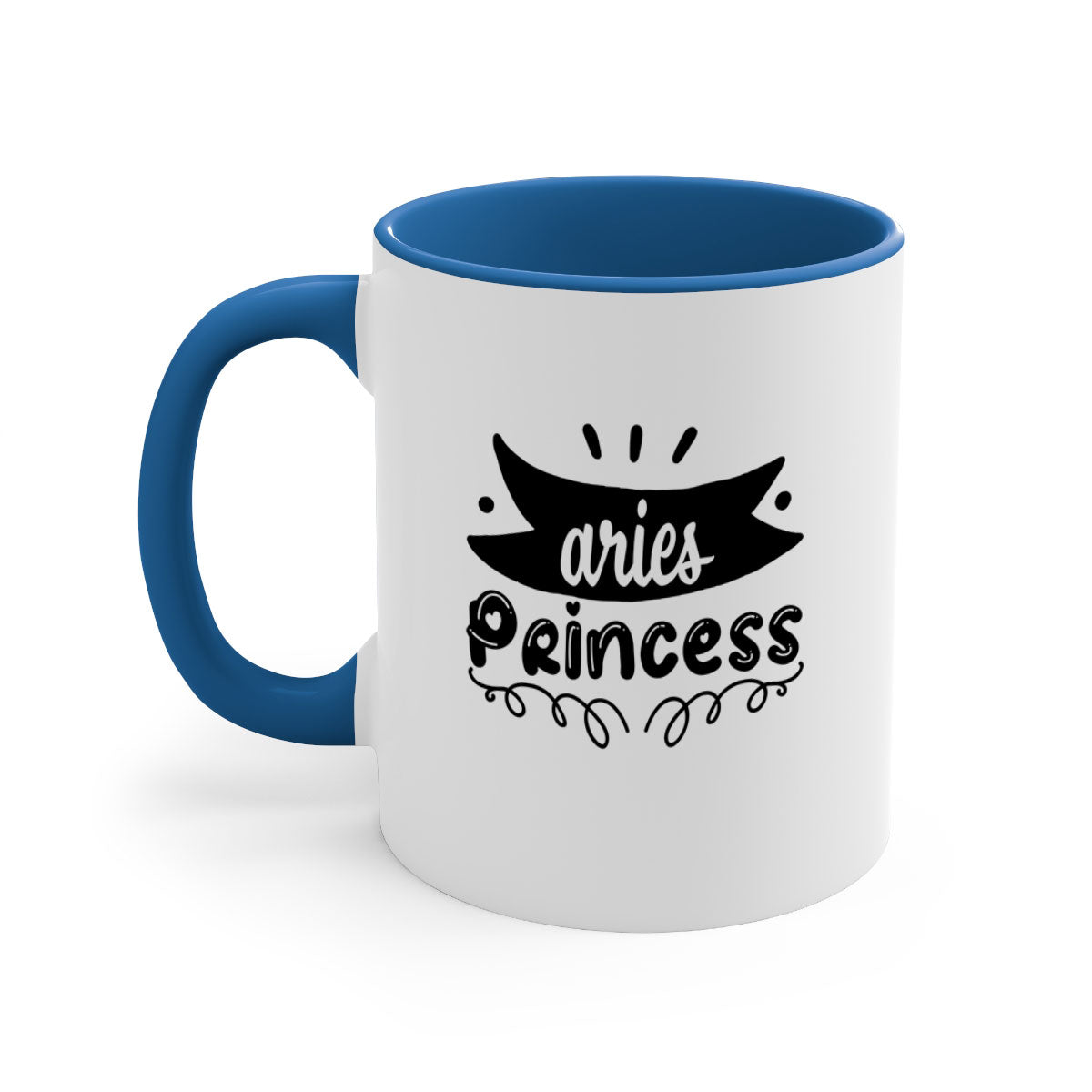 Aries princess 116# Mug featuring a glossy finish, colored handle, and interior, available in multiple colors and sizes.