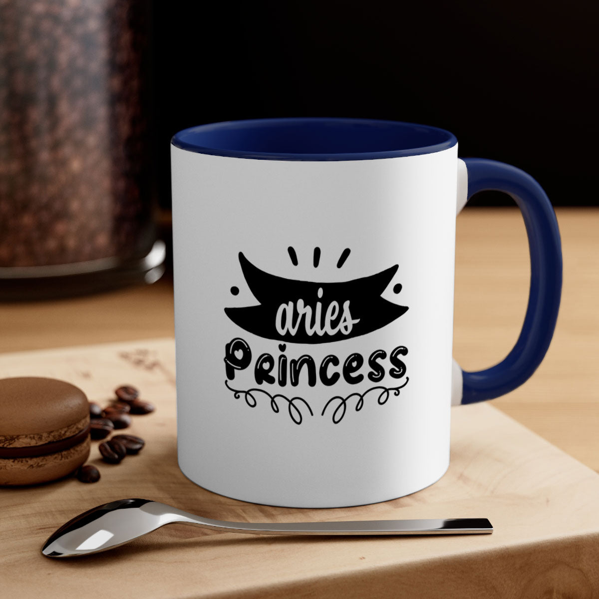 Aries princess 116# Mug featuring a glossy finish, colored handle, and interior, available in multiple colors and sizes.