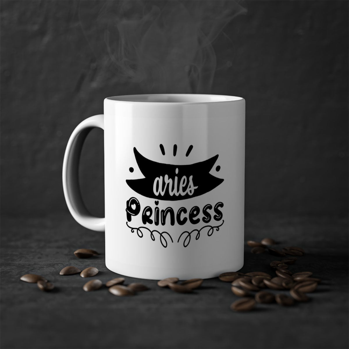 Aries princess 116# Mug featuring a glossy finish, colored handle, and interior, available in multiple colors and sizes.