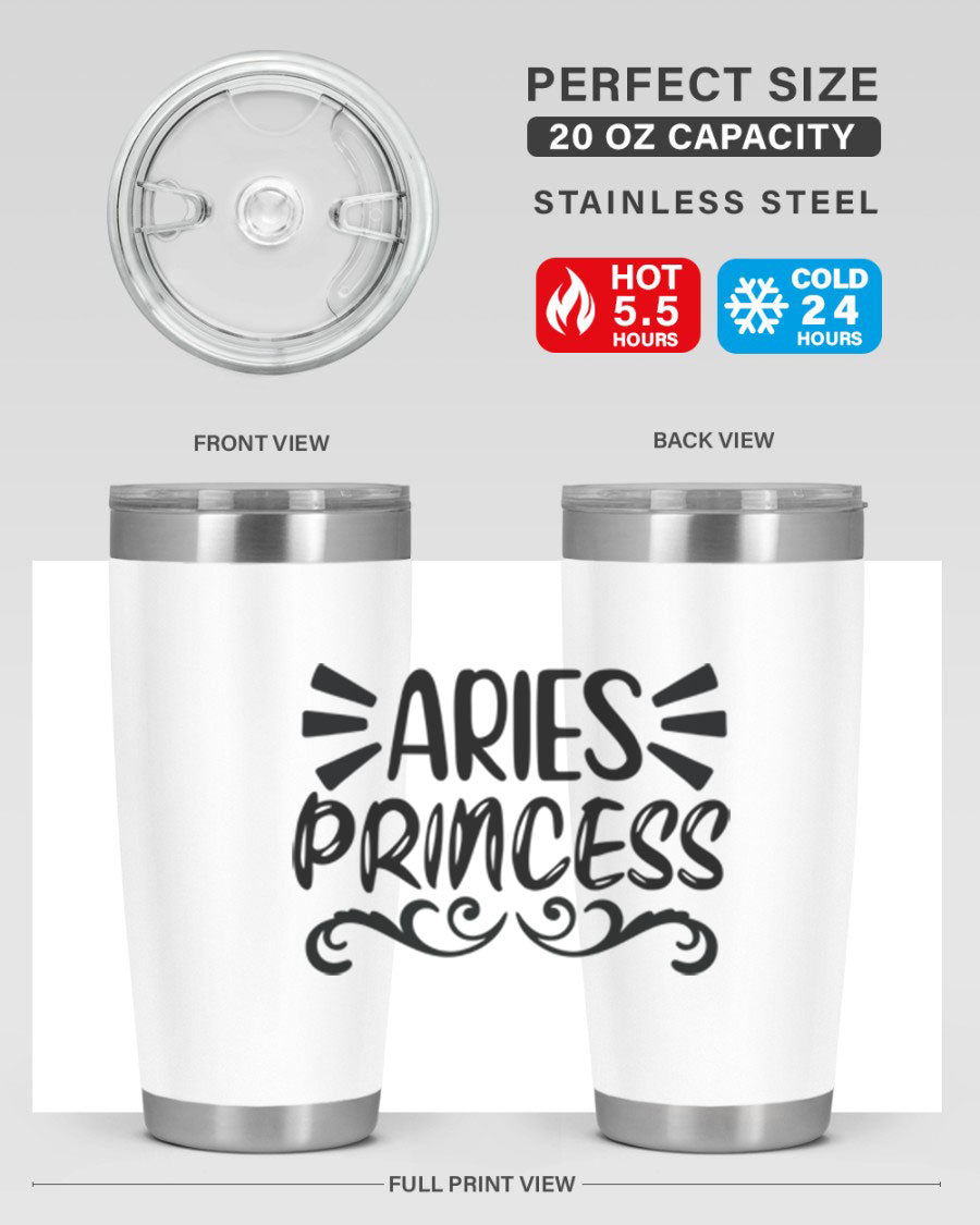 Aries Princess 117# 20oz Tumbler featuring double wall vacuum insulation and a stylish design, perfect for hot and cold beverages.