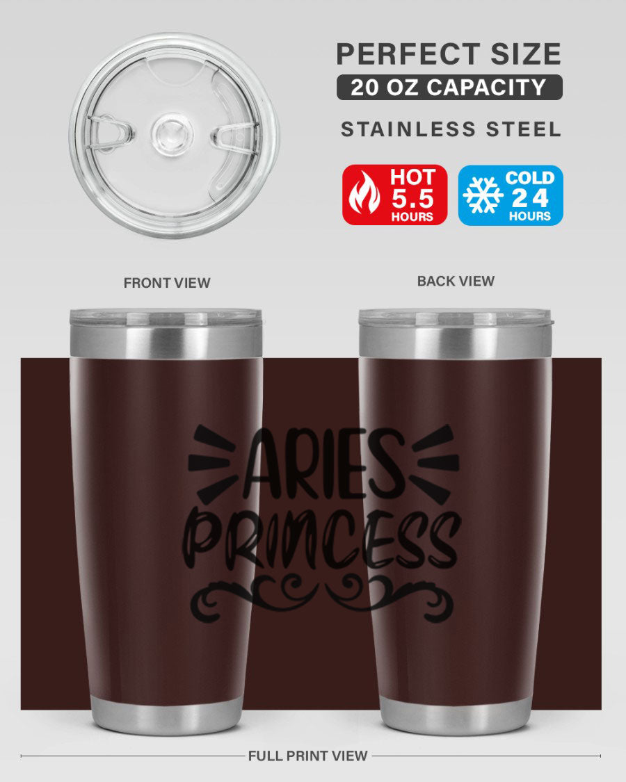 Aries Princess 117# 20oz Tumbler featuring double wall vacuum insulation and a stylish design, perfect for hot and cold beverages.