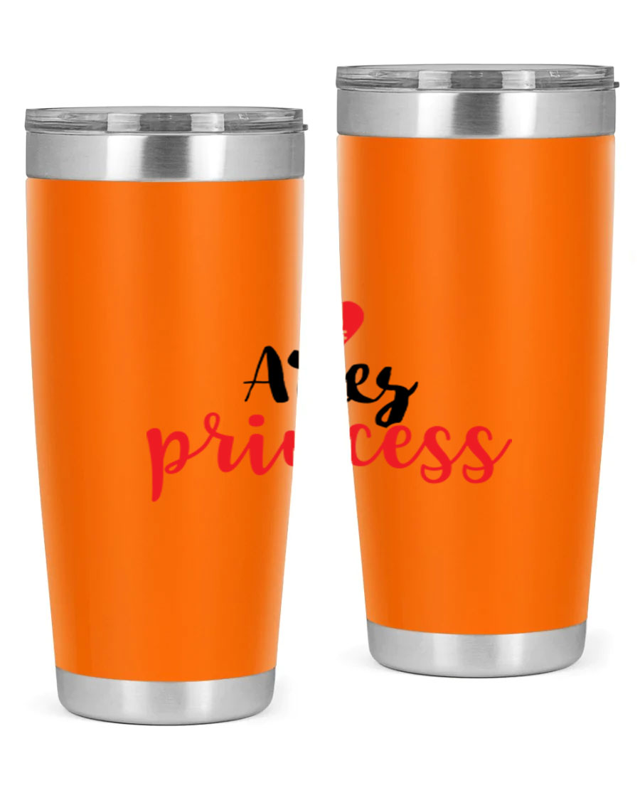 Aries Princess 98# Tumbler in stainless steel with a vibrant zodiac design, showcasing its double wall vacuum insulation and drink-thru lid.