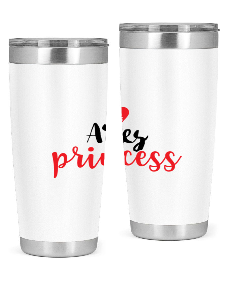 Aries Princess 98# Tumbler in stainless steel with a vibrant zodiac design, showcasing its double wall vacuum insulation and drink-thru lid.