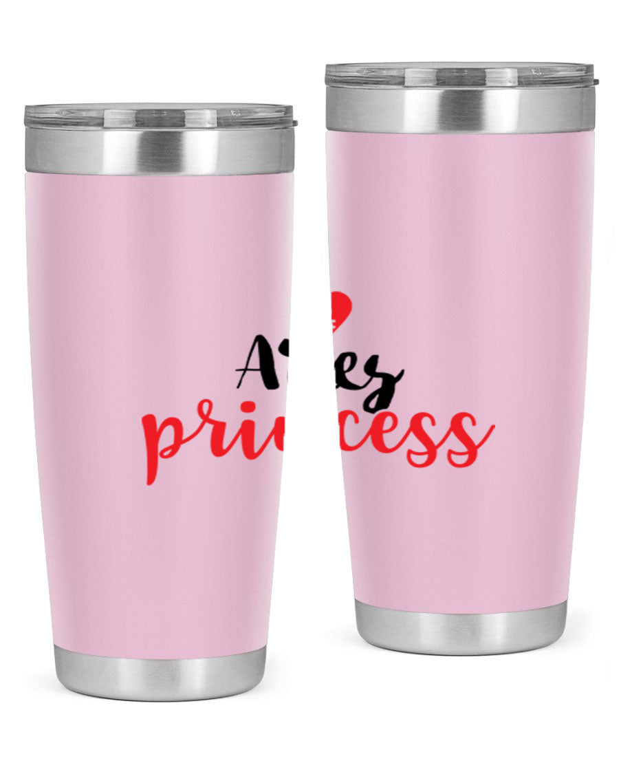 Aries Princess 98# Tumbler in stainless steel with a vibrant zodiac design, showcasing its double wall vacuum insulation and drink-thru lid.