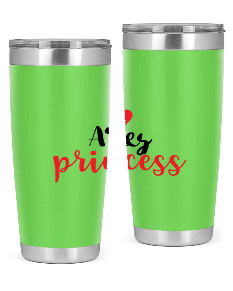 Aries Princess 98# Tumbler in stainless steel with a vibrant zodiac design, showcasing its double wall vacuum insulation and drink-thru lid.