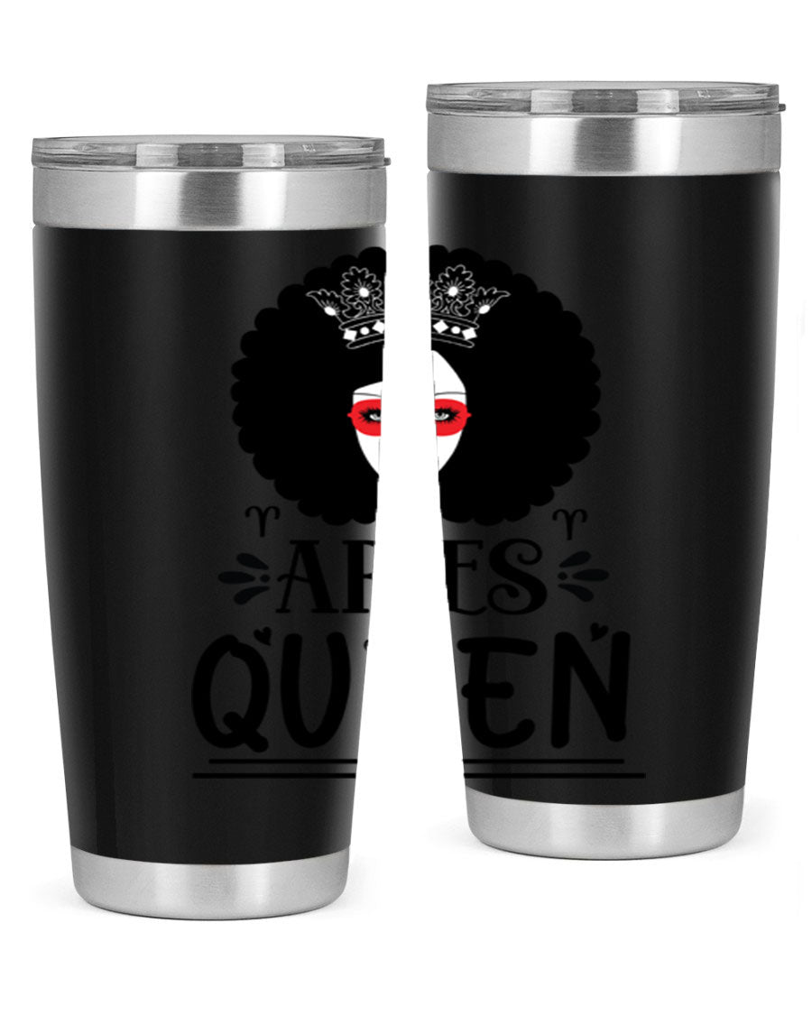 Aries Queen 20oz Tumbler featuring a stylish design, double wall vacuum stainless steel, and a drink-thru lid, perfect for hot and cold beverages.