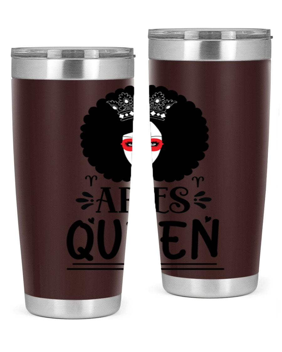 Aries Queen 20oz Tumbler featuring a stylish design, double wall vacuum stainless steel, and a drink-thru lid, perfect for hot and cold beverages.