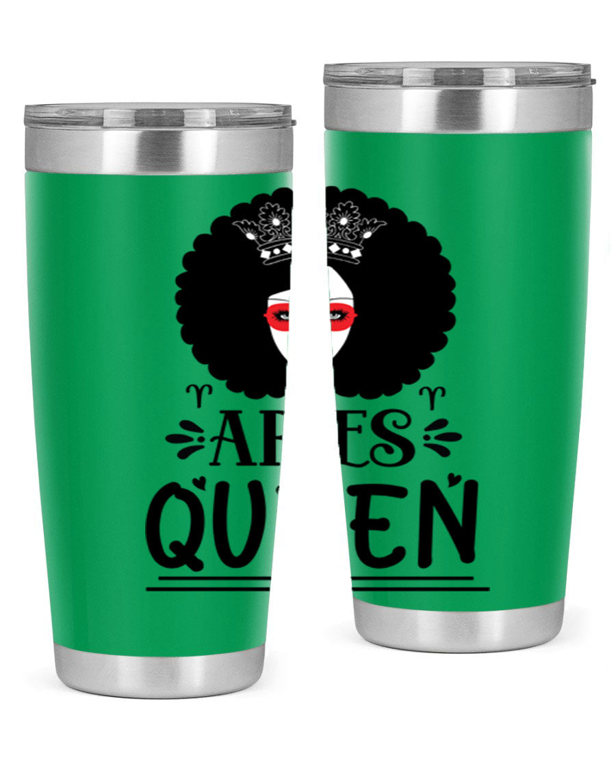 Aries Queen 20oz Tumbler featuring a stylish design, double wall vacuum stainless steel, and a drink-thru lid, perfect for hot and cold beverages.