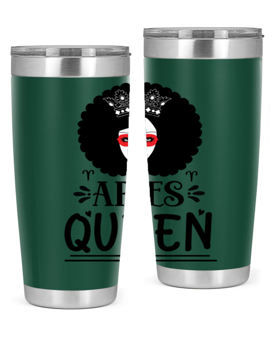 Aries Queen 20oz Tumbler featuring a stylish design, double wall vacuum stainless steel, and a drink-thru lid, perfect for hot and cold beverages.