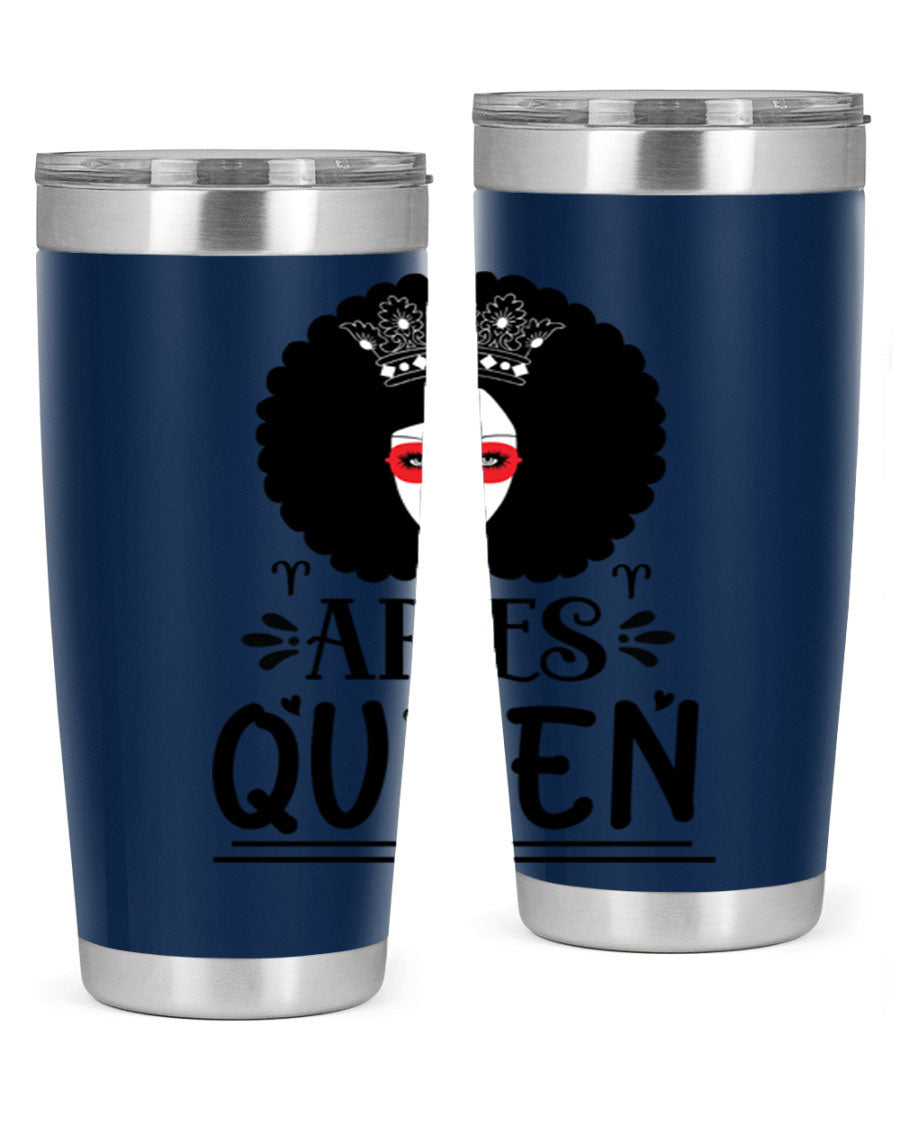 Aries Queen 20oz Tumbler featuring a stylish design, double wall vacuum stainless steel, and a drink-thru lid, perfect for hot and cold beverages.