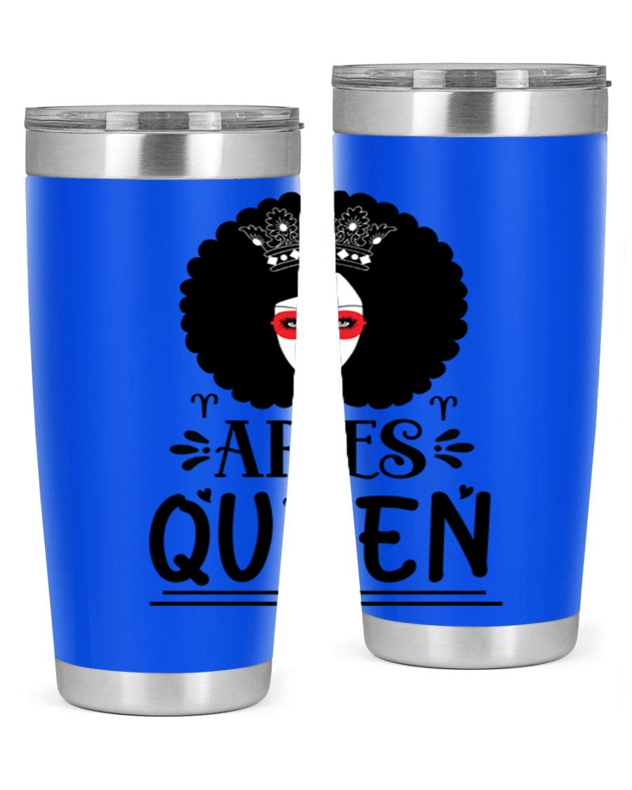 Aries Queen 20oz Tumbler featuring a stylish design, double wall vacuum stainless steel, and a drink-thru lid, perfect for hot and cold beverages.