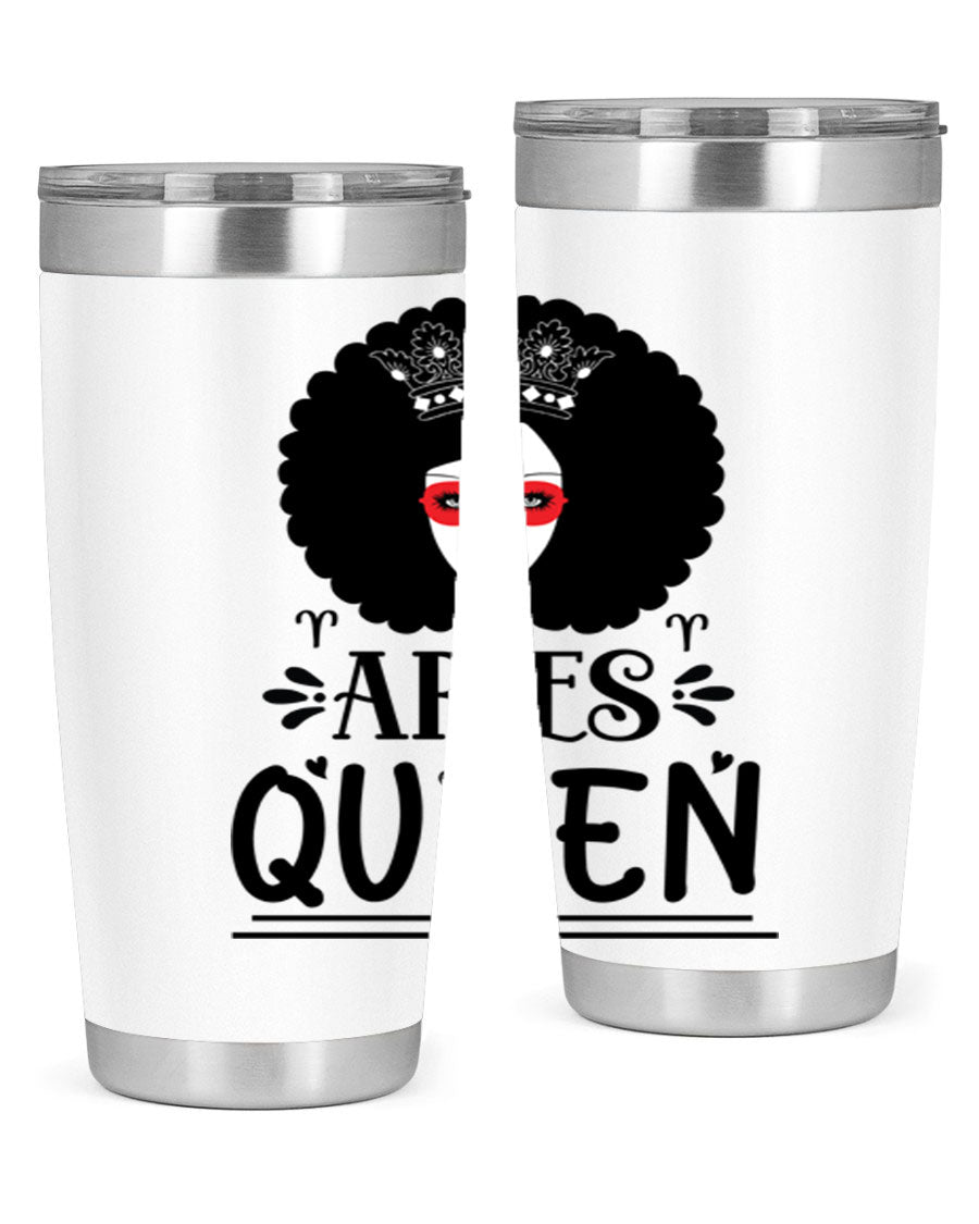 Aries Queen 20oz Tumbler featuring a stylish design, double wall vacuum stainless steel, and a drink-thru lid, perfect for hot and cold beverages.