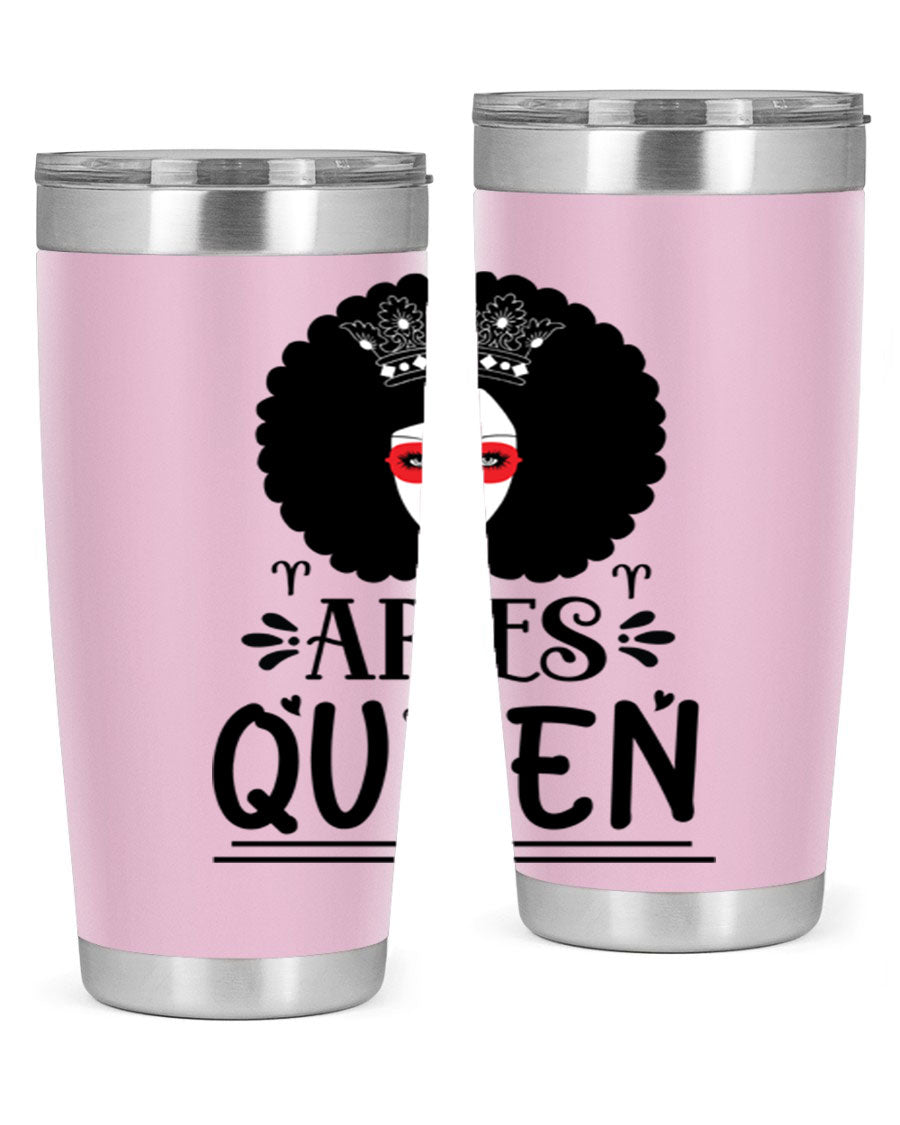 Aries Queen 20oz Tumbler featuring a stylish design, double wall vacuum stainless steel, and a drink-thru lid, perfect for hot and cold beverages.