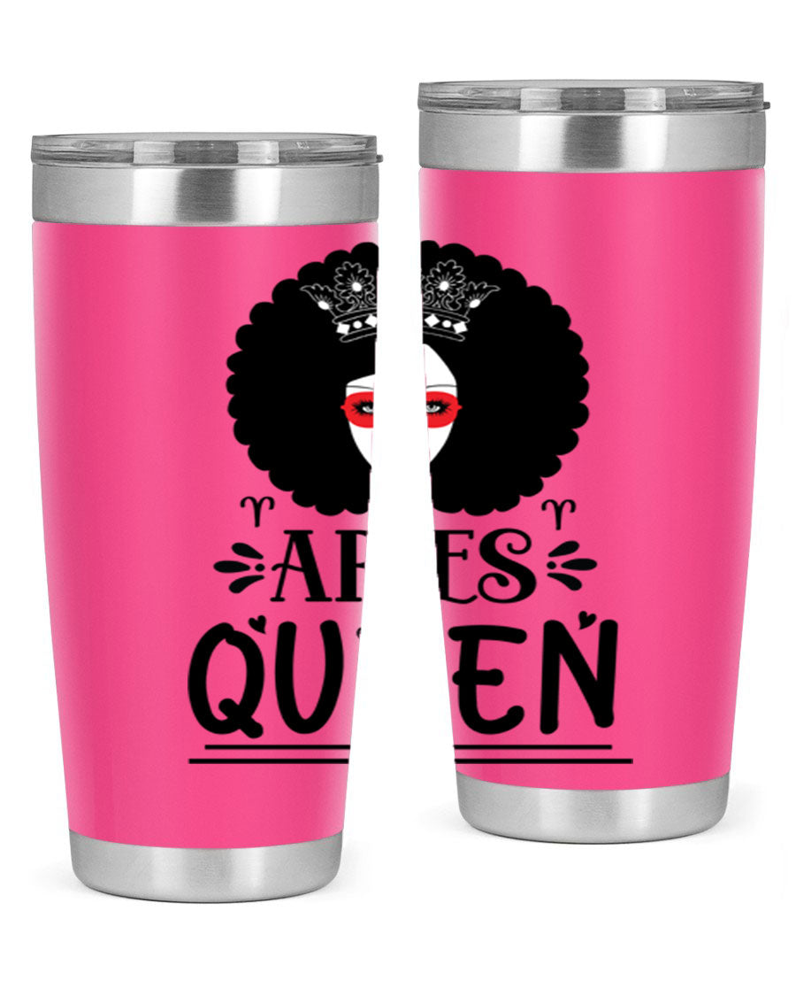 Aries Queen 20oz Tumbler featuring a stylish design, double wall vacuum stainless steel, and a drink-thru lid, perfect for hot and cold beverages.