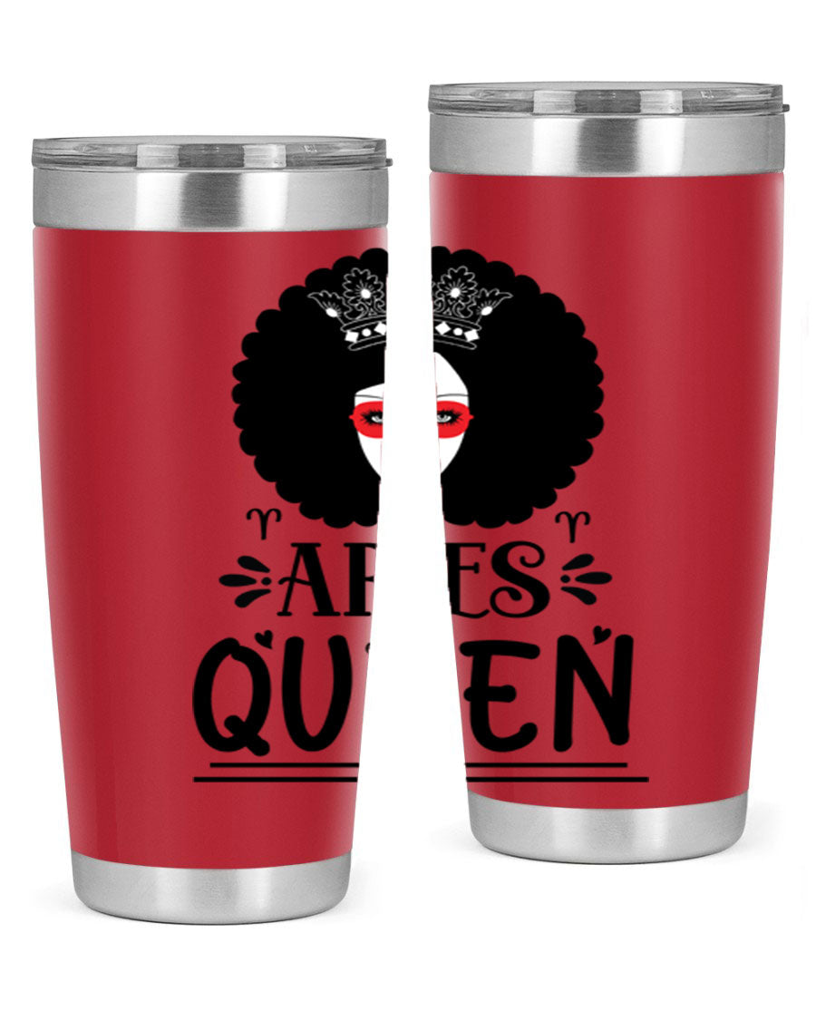 Aries Queen 20oz Tumbler featuring a stylish design, double wall vacuum stainless steel, and a drink-thru lid, perfect for hot and cold beverages.