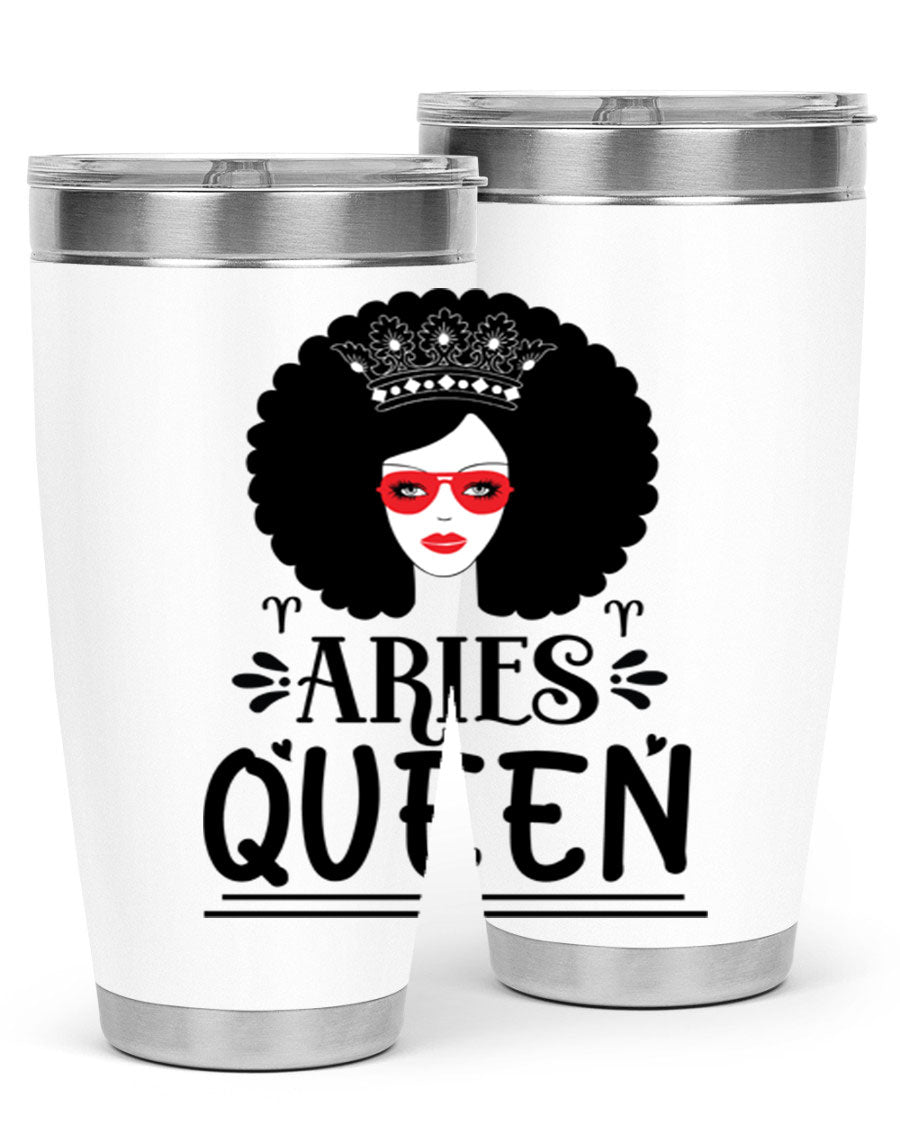 Aries Queen 20oz Tumbler featuring a stylish design, double wall vacuum stainless steel, and a drink-thru lid, perfect for hot and cold beverages.