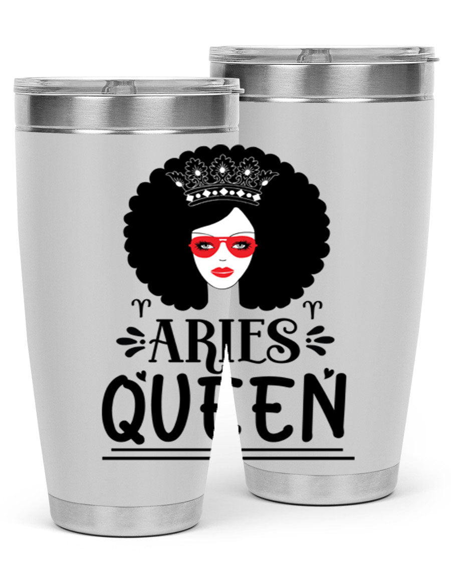 Aries Queen 20oz Tumbler featuring a stylish design, double wall vacuum stainless steel, and a drink-thru lid, perfect for hot and cold beverages.