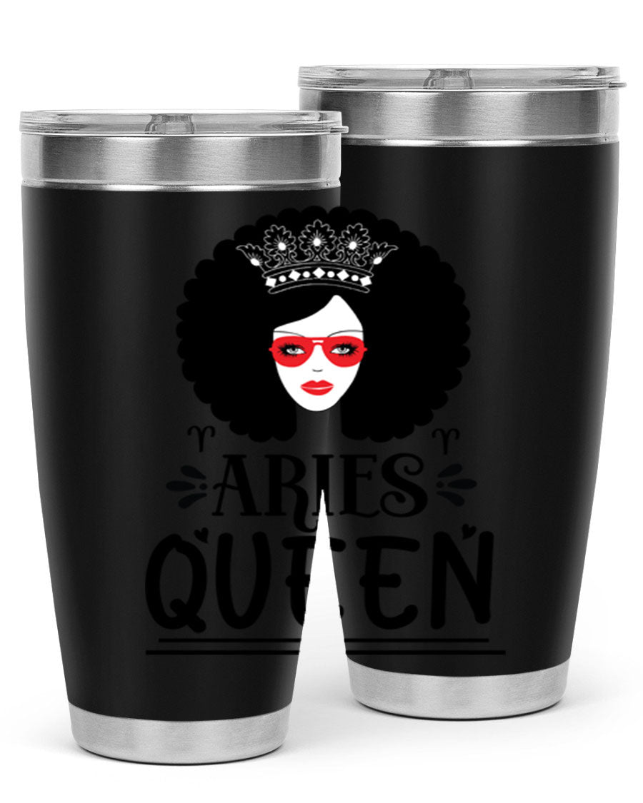 Aries Queen 20oz Tumbler featuring a stylish design, double wall vacuum stainless steel, and a drink-thru lid, perfect for hot and cold beverages.