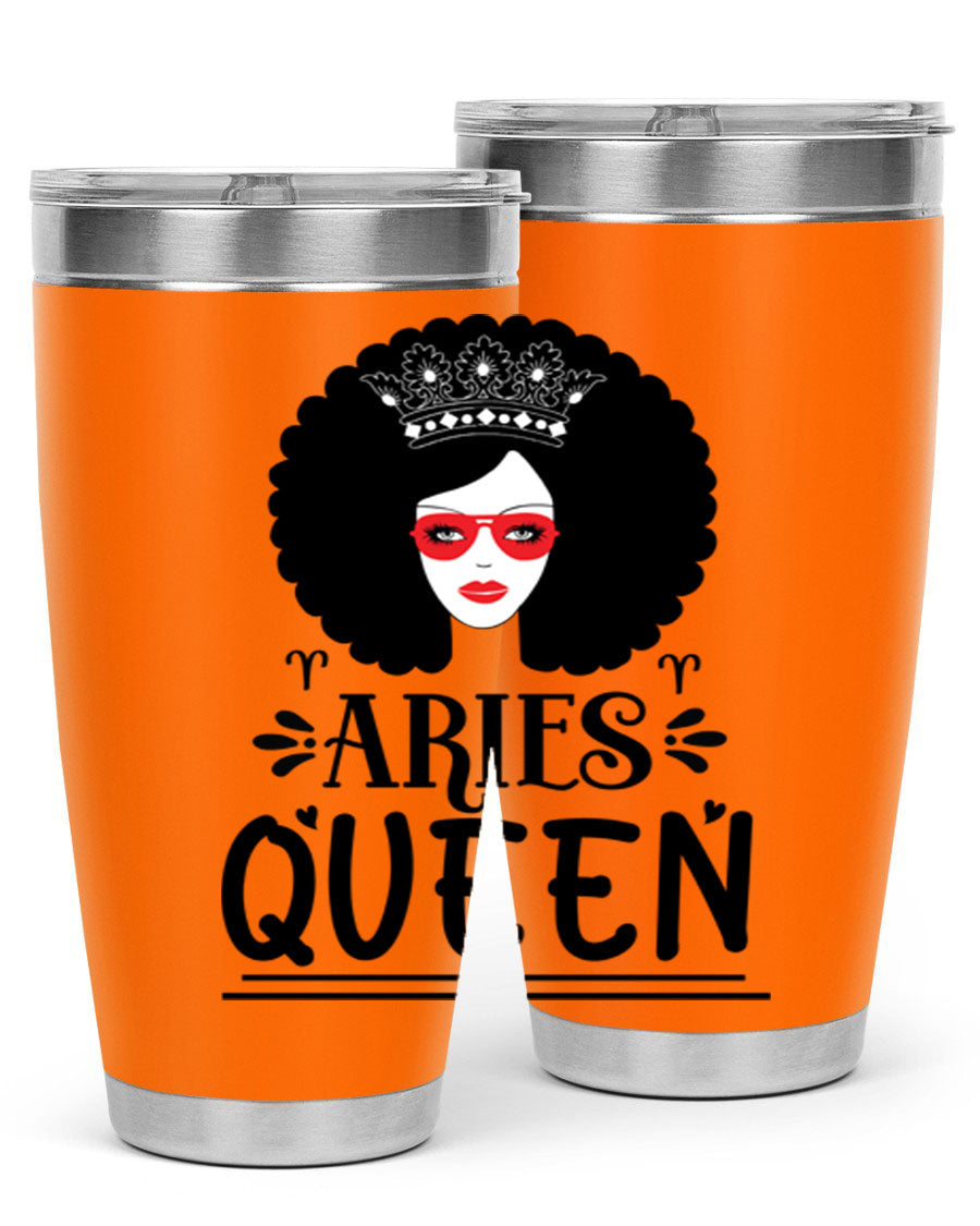 Aries Queen 20oz Tumbler featuring a stylish design, double wall vacuum stainless steel, and a drink-thru lid, perfect for hot and cold beverages.