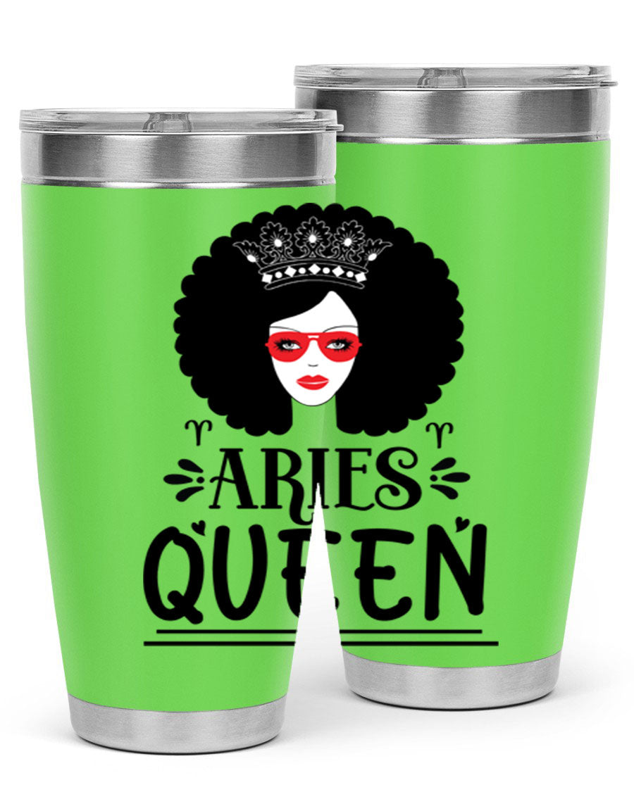 Aries Queen 20oz Tumbler featuring a stylish design, double wall vacuum stainless steel, and a drink-thru lid, perfect for hot and cold beverages.