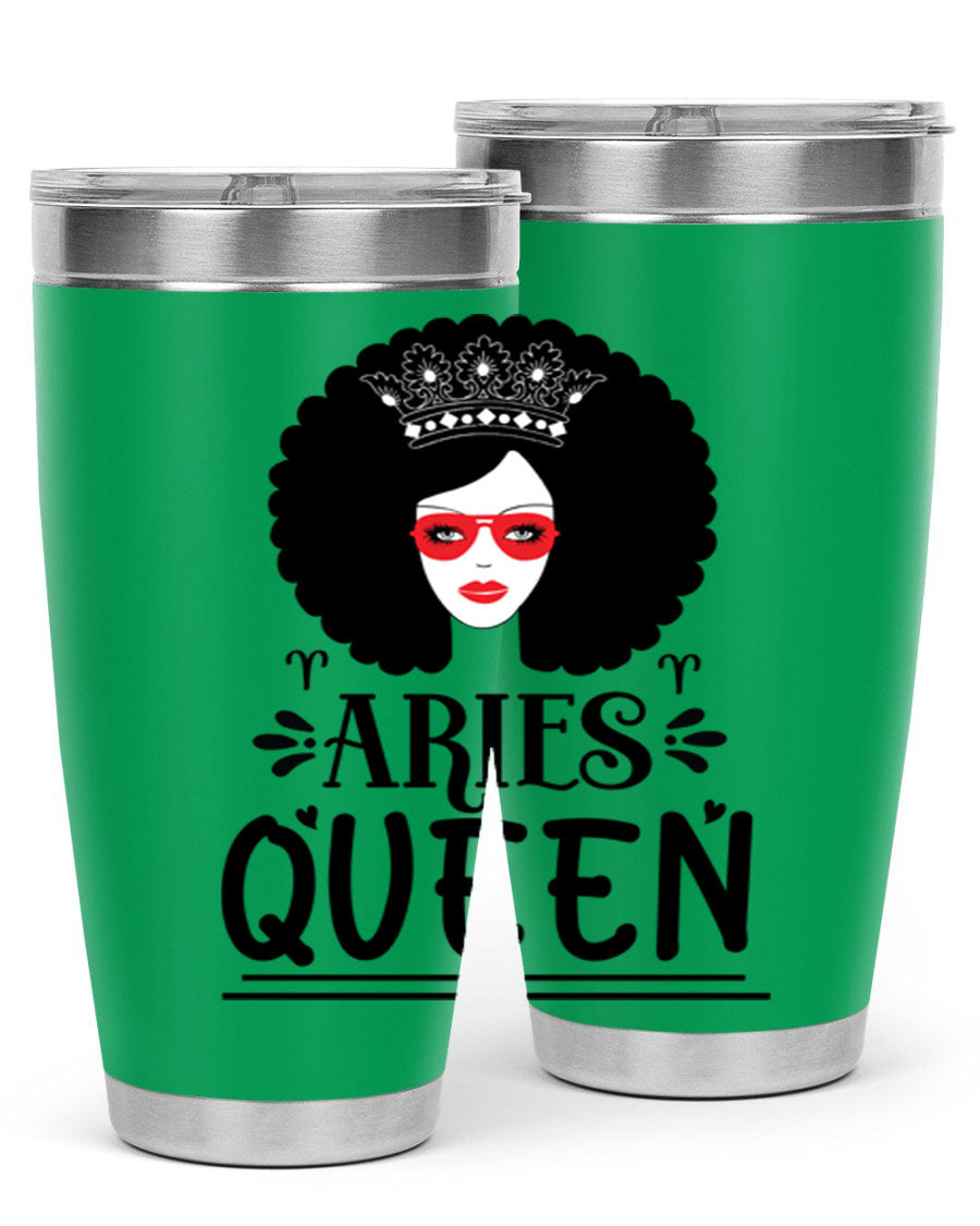 Aries Queen 20oz Tumbler featuring a stylish design, double wall vacuum stainless steel, and a drink-thru lid, perfect for hot and cold beverages.