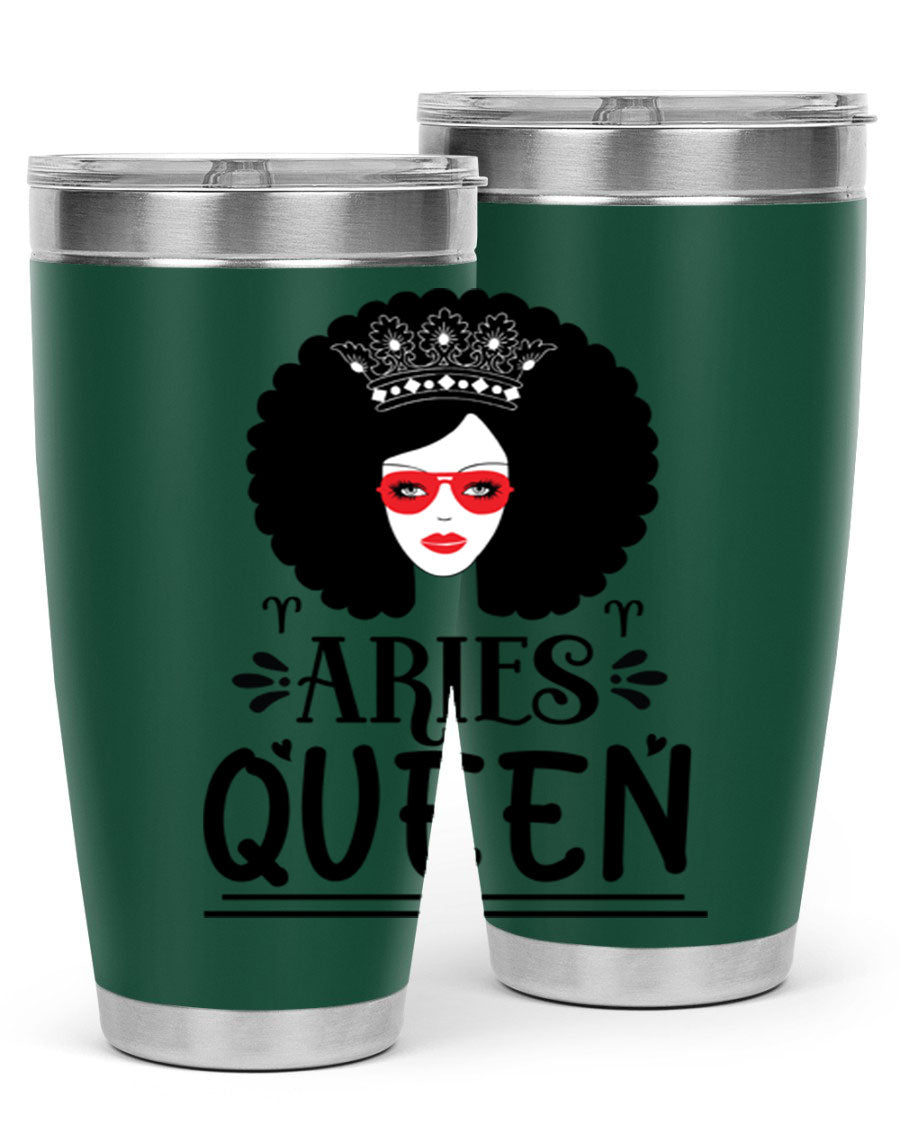 Aries Queen 20oz Tumbler featuring a stylish design, double wall vacuum stainless steel, and a drink-thru lid, perfect for hot and cold beverages.