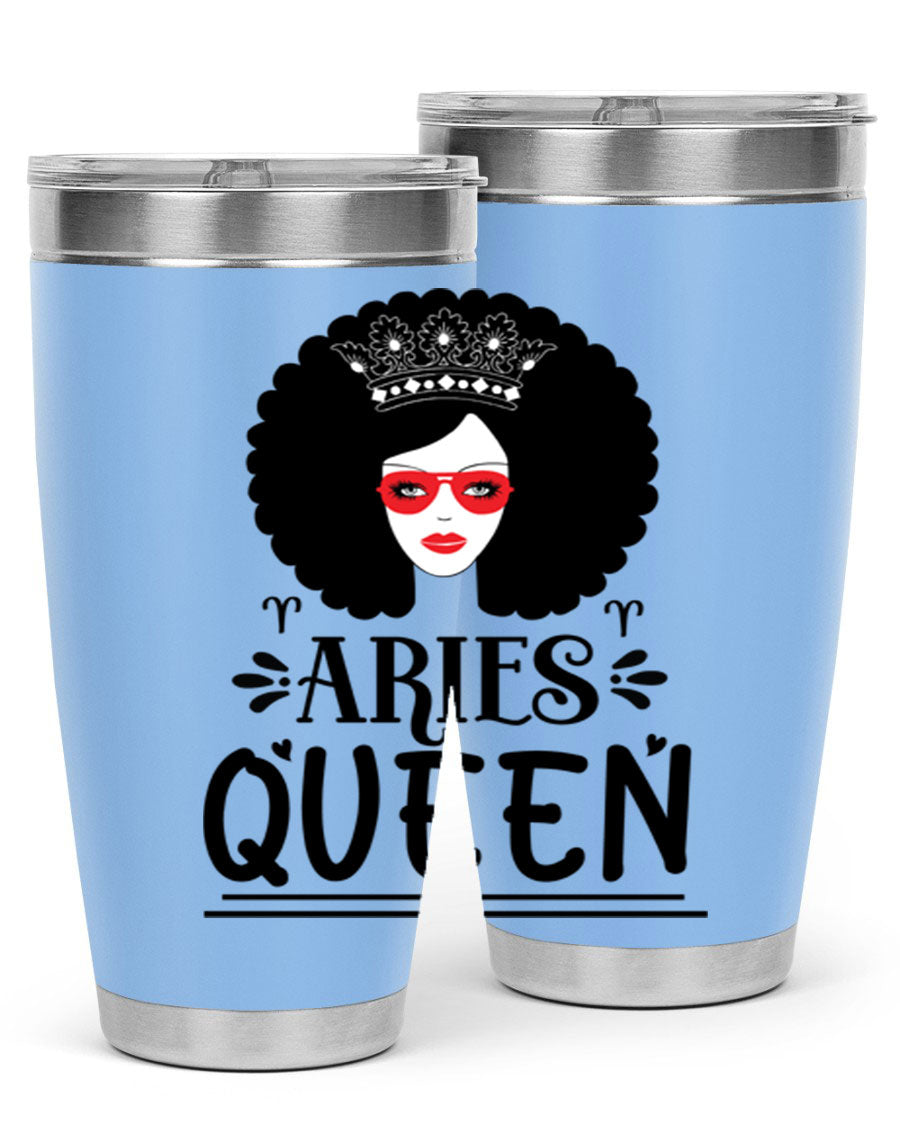 Aries Queen 20oz Tumbler featuring a stylish design, double wall vacuum stainless steel, and a drink-thru lid, perfect for hot and cold beverages.