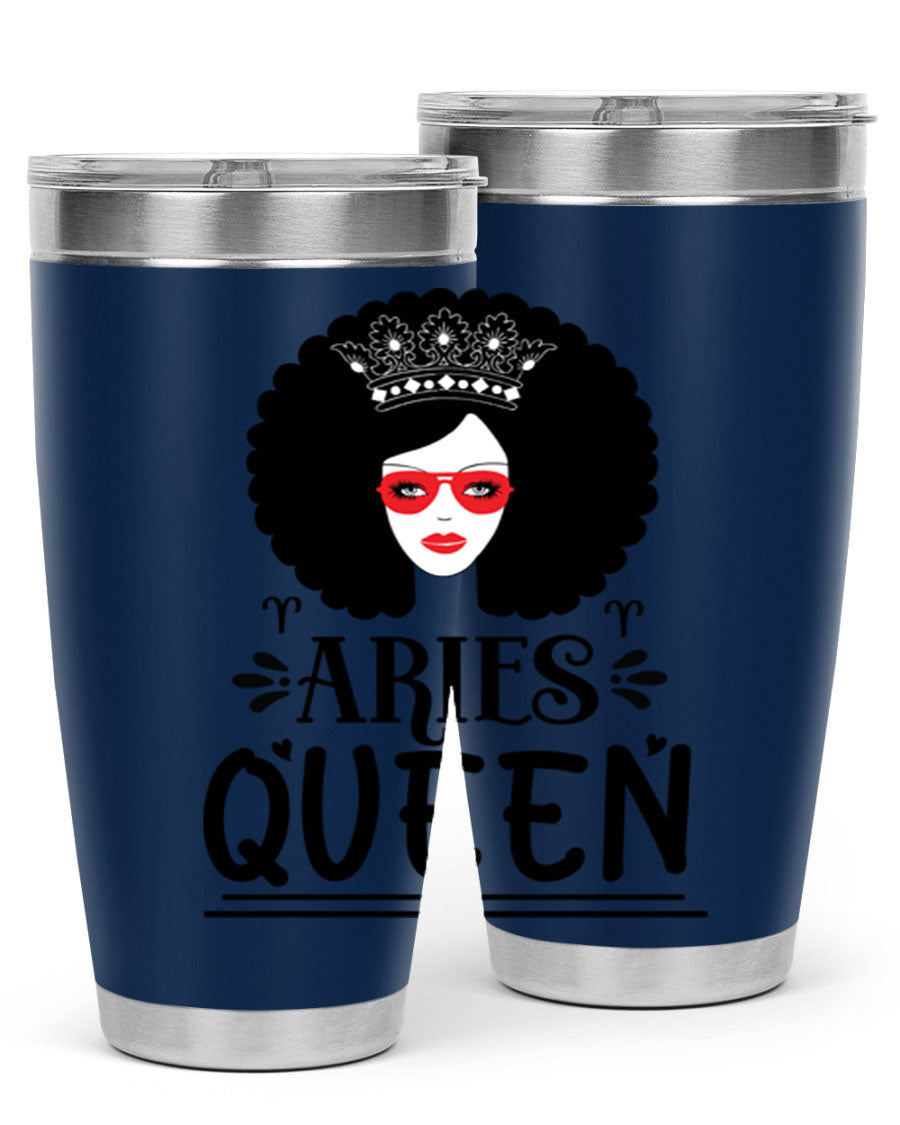 Aries Queen 20oz Tumbler featuring a stylish design, double wall vacuum stainless steel, and a drink-thru lid, perfect for hot and cold beverages.