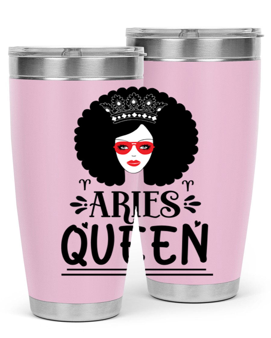 Aries Queen 20oz Tumbler featuring a stylish design, double wall vacuum stainless steel, and a drink-thru lid, perfect for hot and cold beverages.