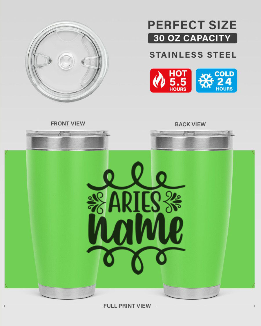 Ariesname 112# Zodiac Tumbler, 20oz stainless steel with copper lining, featuring a drink-thru lid and stylish design.