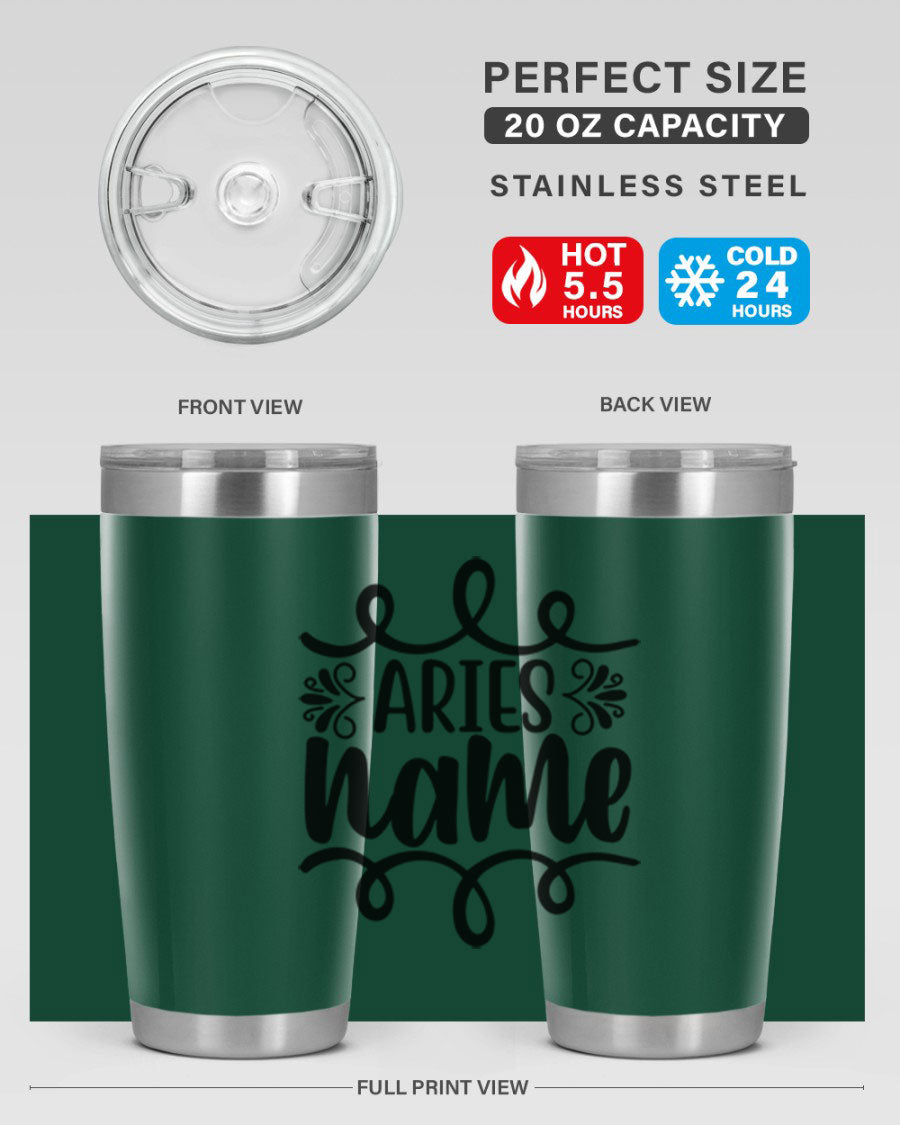 Ariesname 112# Zodiac Tumbler, 20oz stainless steel with copper lining, featuring a drink-thru lid and stylish design.