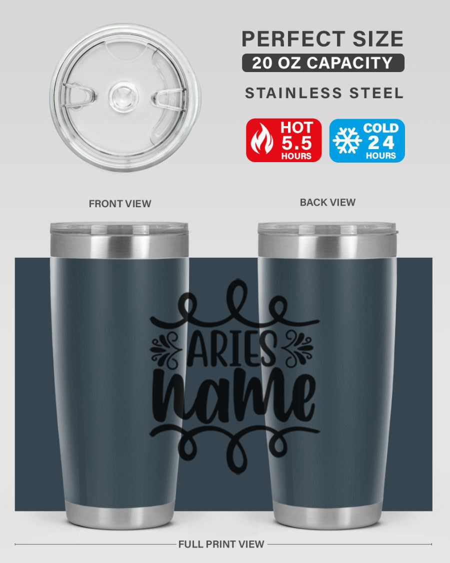 Ariesname 112# Zodiac Tumbler, 20oz stainless steel with copper lining, featuring a drink-thru lid and stylish design.