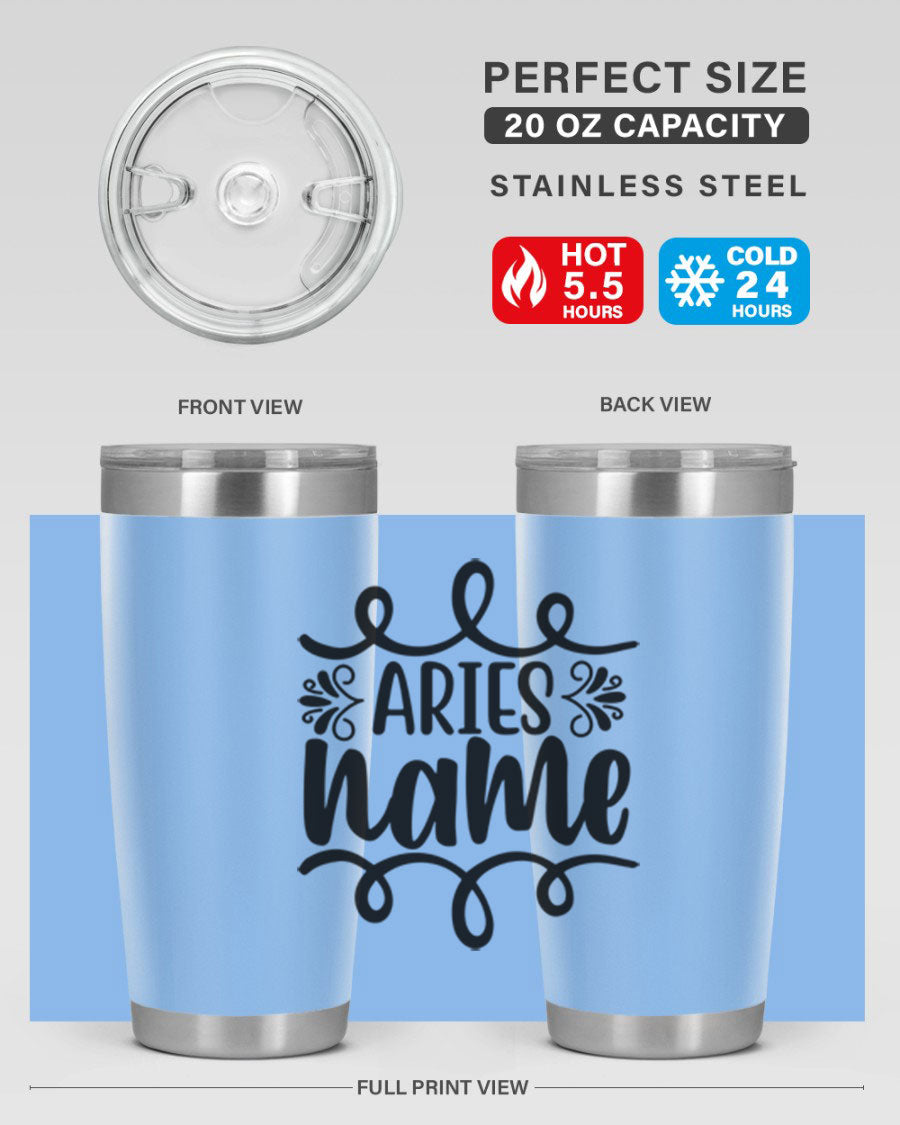 Ariesname 112# Zodiac Tumbler, 20oz stainless steel with copper lining, featuring a drink-thru lid and stylish design.